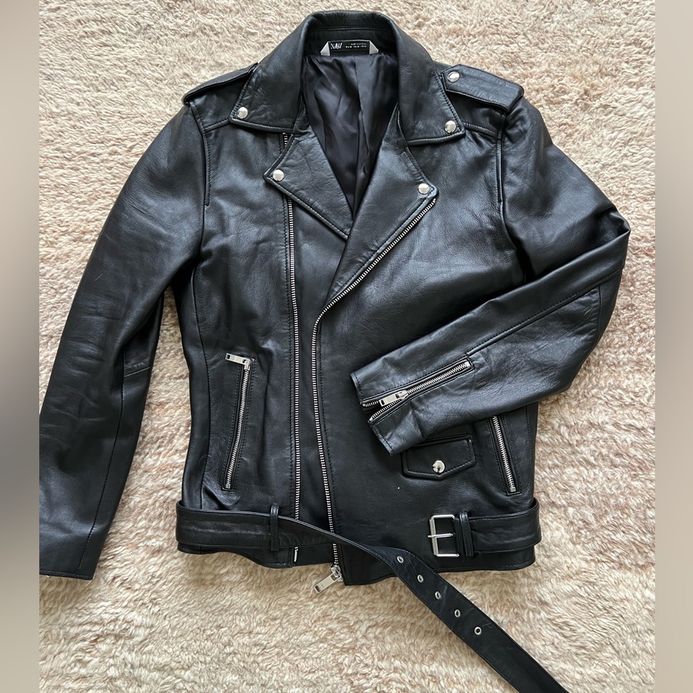 Zara oversized genuine leather jacket